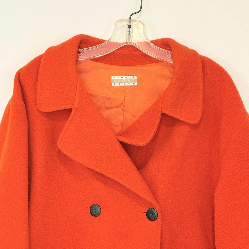 VTG Sigrid Olsen Sport Wool Blend Peacoat Jacket Orange Women's Oversize L XL